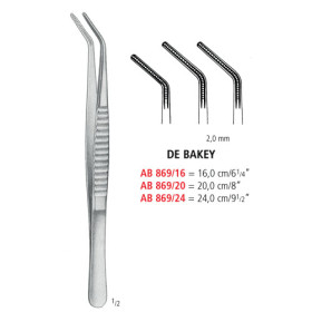 AB 869/20 пінцет атравматичний DE BAKEY, зігнутий, 2.0 мм, 20.0 см