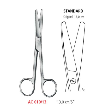 AC 010/13 ножиці операційні STANDARD, прямі, тупі/тупі, 13.0 см