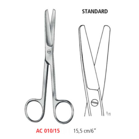 AC 010/15 ножиці операційні STANDARD, прямі, тупі/тупі, 15.5 см