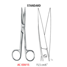 AC 030/15 ножницы операционные STANDARD, прямые, острые/острые, 15.5 см