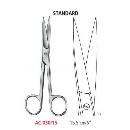 AC 030/15 ножницы операционные STANDARD, прямые, острые/острые, 15.5 см