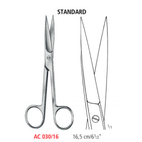 AC 030/16 ножницы операционные STANDARD, прямые, острые/острые, 16.5 см