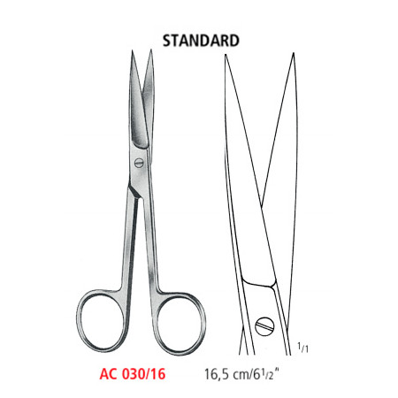 AC 030/16 ножницы операционные STANDARD, прямые, острые/острые, 16.5 см