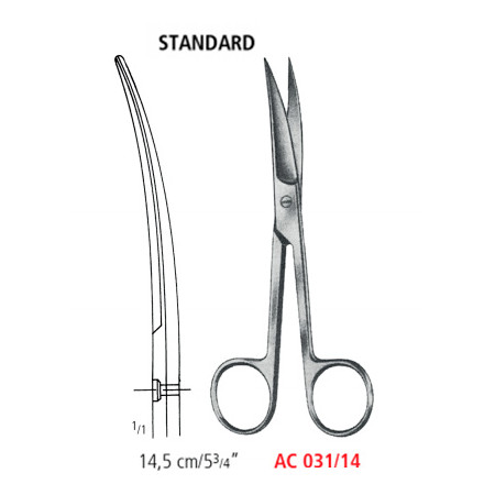 AC 031/14 ножиці операційні STANDARD, зігнуті, гострі/гострі, 14.5 см