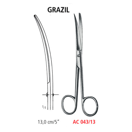 AC 043/13 ножиці операційні GRAZIL, зігнуті, гострі/тупі, 13.0 см