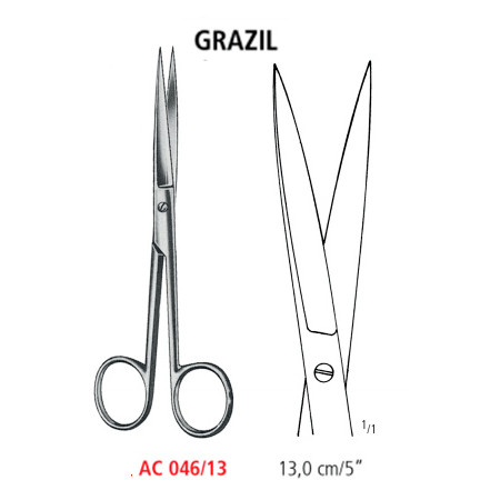 AC 046/13 ножницы операционные GRAZIL, прямые, острые/острые, 13.0 см
