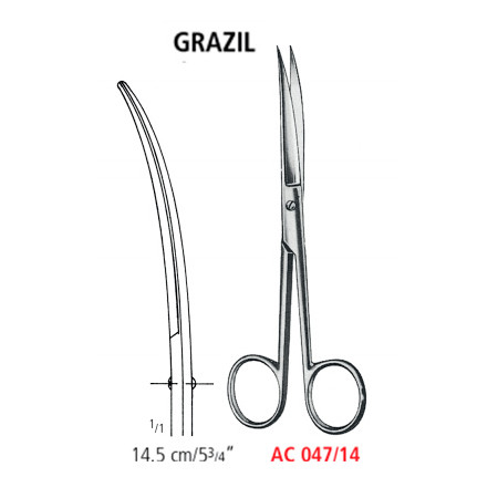 AC 047/14 ножницы операционные GRAZIL, изогнутые, острые/острые, 14.5 см