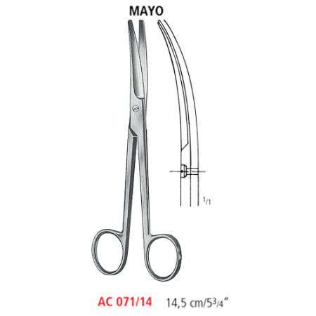 AC 071/14 ножницы операционные MAYO, изогнутые, тупые/тупые, 14.5 см