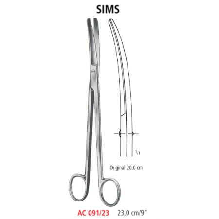 AC 091/23 ножницы гинекологические SIMS, изогнутые, тупые/тупые, 23.0 см