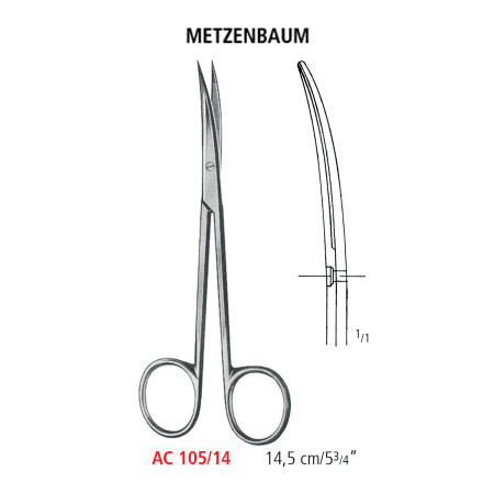 AC 105/14 ножницы операционные METZENBAUM, изогнутые, острые/острые, 14.5 см