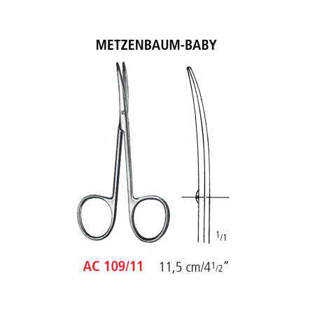 AC 109/11 ножницы операционные METZENBAUM-BABY, детские, изогнутые, тупые/тупые, 11.5 см