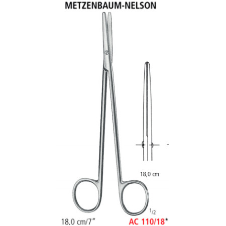 AC 110/18 ножницы METZENBAUM-NELSON, прямые, тупые/тупые, 18.0 см