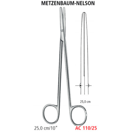 AC 110/25 ножницы METZENBAUM-NELSON, прямые, тупые/тупые, 25.0 см