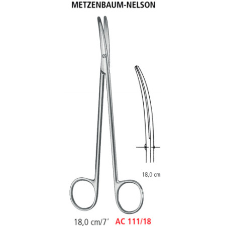 AC 111/18 ножницы METZENBAUM-NELSON, изогнутые, тупые/тупые, 18.0 см
