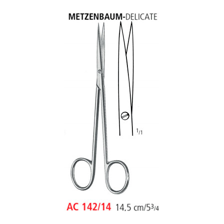 AC 142/14 ножницы METZENBAUM-DELICATE, прямые, острые/острые, 14.5 см