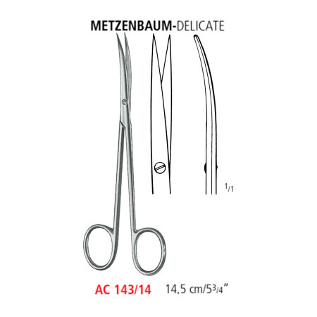 AC 143/14 ножницы METZENBAUM-DELICATE, изогнутые, острые/острые, 14.5 см