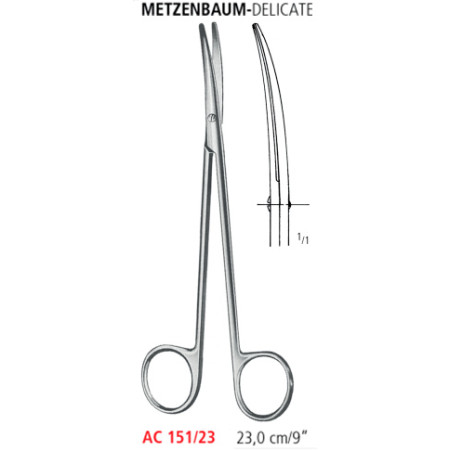 AC 151/23 ножницы METZENBAUM-DELICATE, изогнутые, тупые/тупые, 23.0 см