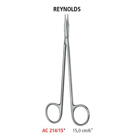 AC 214/15 ножиці анатомічні REYNOLDS, прямі, загострені, 15.0 см