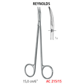 AC 215/15 ножницы анатомические REYNOLDS, изогнутые, заостренные, 15.0 см