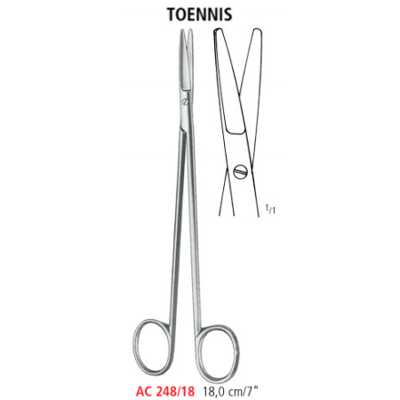 AC 248/18 ножницы анатомические тупоконечные TOENNIS, прямые, 18.0 см