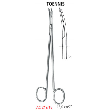 AC 249/18 ножиці анатомічні тупокінцеві TOENNIS, зігнуті, 18.0 см