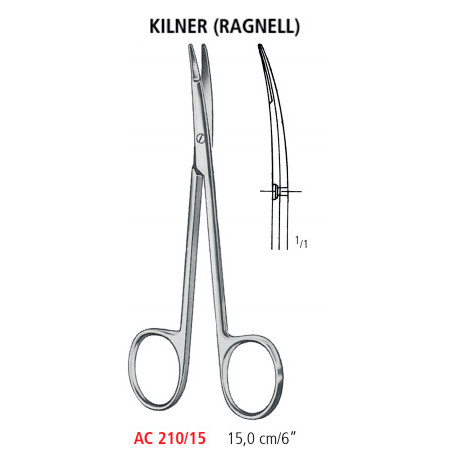 AC 210/15 ножиці для пластичної хірургії KILNER, зігнуті, 15.0 см