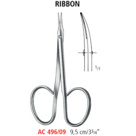 AC 496/09 ножницы офтальмологические RIBBON, тупоконечные, прямые, 9.5 см