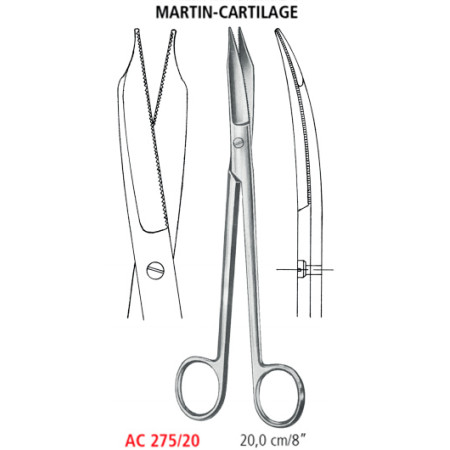 AC 275/20 ножницы хрящевые MARTIN-CARTILAGE, с лезвием пилы, изогнутые, 20.0 см