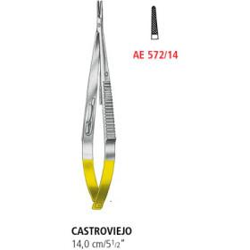 AE 572/14 микроиглодержатель CASTROVIEJO TUC, прямой, зазубренный, 14.0 см