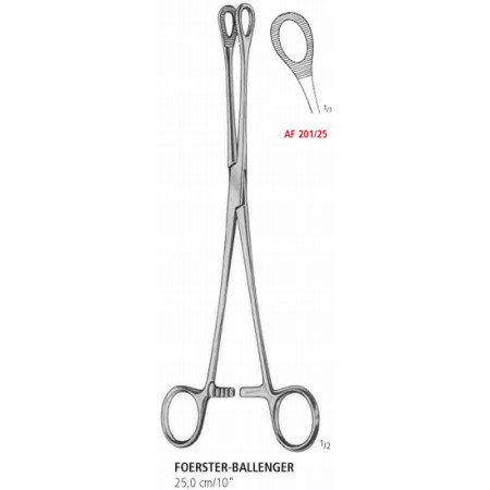AF 201/25 щипці FOERSTER-BALLENGER, зігнуті, зубчасті, 25.0 см