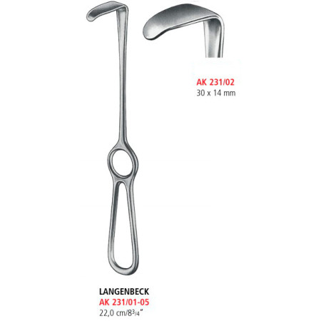 AK 231/02 ретрактор LANGENBECK GRID, 30х14 мм, 22.0 см