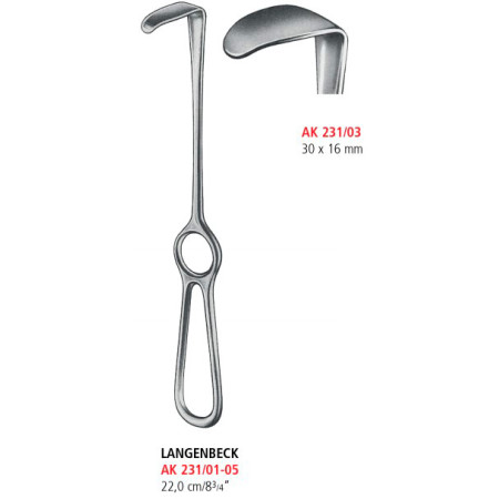AK 231/03 ретрактор LANGENBECK GRID, 30х16 мм, 22.0 см