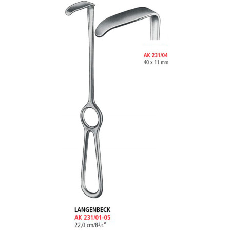 AK 231/04 ретрактор LANGENBECK GRID, 40х11 мм, 22.0 см