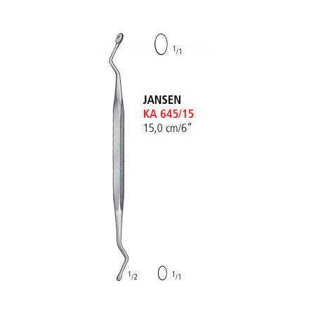 KA 645/15 кюретка кісткова JANSEN, зігнута, 15.0 см