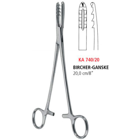 KA 740/20 щипці фіксаційні BIRCHER-GANSKE, прямі, 20.0 см